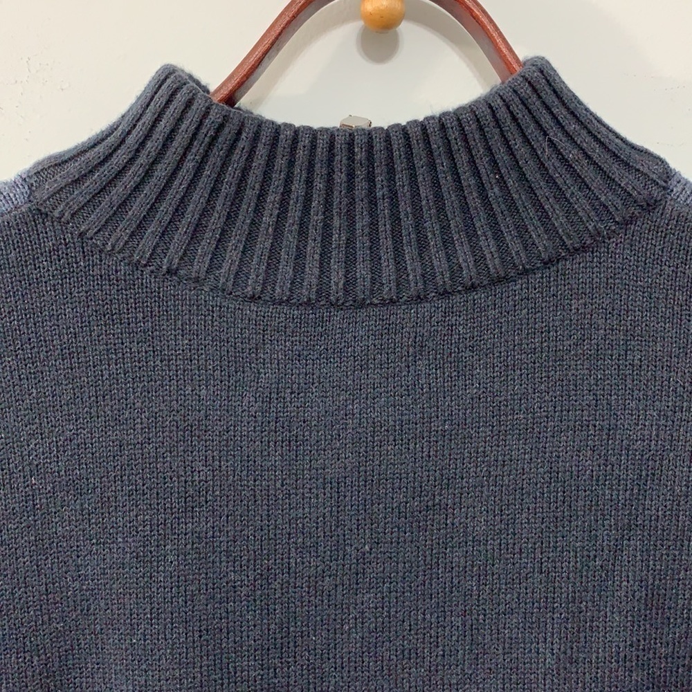 Alex Cannon 1/4 Zip Black Blue Tan Diamond Argyle Knit Pullover Cotton Sweater M - Picture 13 of 17